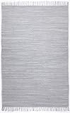 Dhurry | Fleckerl | Flachgewebe-Teppich aus 100% Baumwolle; handgewebt, waschbar, beidseitig verwendbar | 60 x 120 cm; Grau | Happy Cotton