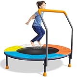Trampolin Kinder, Ø 91cm Minitrampolin mit Verstellbarer Griff, Kindertrampolin Max 68 kg, Fitness Trampolin Indoor Outdoor, Gartentrampolin für Kleinkindern, Jungen, Mädchen ab 3 4 5 6 Jahren