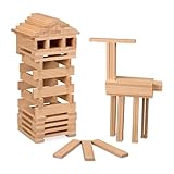 Relaxdays Holzbausteine, 100er Set, HxBxT: 12 x 2,5 x 0,7 cm, Holz, zum Bauen & Basteln, Bausteine ab 3 Jahren, Natur