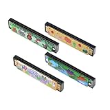 PLLKAB 4-teilige Cartoon Painted Mundharmonika Kinder Mundharmonika Kinder Mundharmonika Spielzeug 16 Loch Double Row Diatonic Mundharmonika Geeignet für Anfänger Urlaub Kinder Geschenke