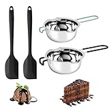 ZEPPHI Wasserbad Schmelzschale, Schmelztopf 480ml & 600ml, Schokoladen Schmelztiegel Edelstahl 304, mit Silikon Spatel für Schokolade Zucker Butter Käse Karamell Kerz, 2 Stück