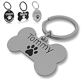 Hundemarke mit Gravur – ⌀30mm Robuster Hundeanhänger aus Edelstahl in Silber – Personalisierter Dog Tag mit Adresse auf der Rückseite (KNOCHEN SILBER)