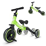 besrey 5 in 1 Laufräder Laufrad Kinderdreirad Dreirad Lauffahrrad Lauflernhilfe für Kinder ab 1 Jahre bis 4 Jahren - Grün