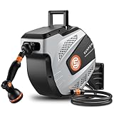 SUNPOW Wand Schlauchbox RollUp 15m- Schlauchtrommel Wandmontage Mit 10 Funktion Sprayer Düse - Jede Länge Schloss & Auto Rewind System, 180° Schwenkbar - Grau