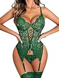 Avidlove Bodysuit Women Lingerie Sexy Dessous Spitze Corsage Bequem Reizwäsche Elegant Outfit Grün M