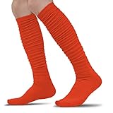 IRAMY Scrunch Fußballsocken, ultra lang, 1 Pack/2 Packungen, gekämmte Baumwolle, mit Knöchelstütze, gepolsterte Kniestrümpfe für Jugendliche und Erwachsene, Orange (1 Packung), Small