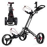 COSTWAY Golf Trolley 3 Rad Klappbar, Golf Cart aus Aluminum mit Schirmhalter & T-Halter, Golfwagen Golfcaddy leicht, Schwarz
