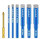 7 Stück Fliesenbohrer Glasbohrer Diamantbohrer,5/6/8/10/12/14mm Feinsteinzeug Diamant Fliesen Bohrer und 6mm Metall Bohren, Glasbohrer für Keramik Granit, Glas, Porzellan, Mauerwerk, Marmor