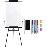 DOEWORKS Flipchart Ständer Whiteboard Stativ 90 x 60cm, Trocken Abwischbare Magnetische Whiteboard Staffelei, Höhenverstellbares und Faltbares Whiteboards für Zuhause Schule Büro, Schwarz