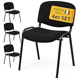 Topsit Besucherstuhl 4er Set – Stapelbarer Konferenzstuhl mit gepolsterter Sitzfläche & Rückenlehne – Ergonomischer Wartezimmerstuhl für Büro, Praxis, Empfang (Schwarz)