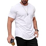 Mancozy Herren-T-Shirt, lässig, Hipster, Hip-Hop, Longline, Rundhalsausschnitt, T-Shirts, 1-weiß, Mittel