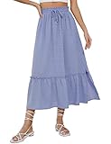 KOJOOIN Damen Rock Lang Elegant A-Linie Sommerrock Strandrock mit Hohe Elastische Taille Rockabilly Retro Röcke(Verpackung MEHRWEG) Hellblau M