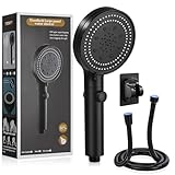 jutyum Duschkopf mit 1.5M Schlauch, 6 Strahlarten Wassersparend, Duschbrause und Halterung Ohne Bohren, Handbrause, Shower Head, Schwarz
