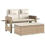 vidaXL Gartenbank, Bank mit Verstellbarer Rückenlehne, Gartengarnitur mit Kissen, Terrassenbank Gartensofa Gartenmöbel, Beige Poly Rattan
