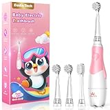 Elektrische Zahnbürste Kinder Baby Zahnbürste Kinderzahnbürste Elektrisch ab 1 2 3 Jahre mit LED-Licht Integrierter Timer 90% abgerundeten Borsten Babyzahnbürste für Kleinkind (Rosa)