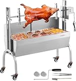 VEVOR Lammgrill, Spanferkelgrill, Spießbratengrill, 90 kg rollbarer BBQ-Holzkohle-Spießgrill für Schwein, Lamm, Ziege, elektrischer 52-W-Motor, Edelstahl-Drehspießröster mit Windschutzscheibe