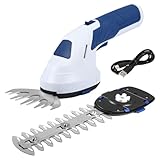 Akku Gras- und Strauchschere, 2-in-1 Heckenschere 7.4V, 2000mAh Akkus, Messerlänge: 17,5 cm (Strauch) / 10,5 cm (Gras), Kabelloser Elektrischer Gartenschere für Garten und Rasen