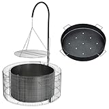 bellissa Feuer- und Grillstelle aus Gabionen - 95580 - Feuerstelle inkl. Kohleschale - Durchmesser 92/72 cm, Höhe 40 cm