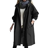 Regenmantel Damen Wasserdicht Gefüttert Regenjacke Lang Elegant Trenchcoat Windbreaker Leichte Herbst Jacke Mit Kapuzen Locker Parka Windjacke Softshelljacke Outdoorjacke Übergangsjacke Große Größen