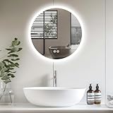 PetHot Spiegel Mit Beleuchtung, 60cm Rund Badspiegel Mit Touch-Schalter Beschlagfrei, 3 Lichtfarben Dimmbar, 3500K-6500K Badezimmerspiegel Mit Beleuchtung, Spiegel Bad