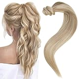 Easyouth Zopf Echthaar Extensions Pferdeschwanz Extensions Echthaar Golden Blonde Mix Mittelblond 30 cm 70g Clip in Zopf Extensions Ponytail #16P22