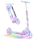 BELEEV V9 Big Wheel Scooter mit LED Leuchtet Lenker & Deck, Roller Kinder 6 Jahre mit Höhenverstellbar, ABEC-9, 200mm Räder, Tragegurt, Faltbare Cityroller Jugendliche & Erwachsene (Blue Purple)