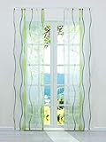 ESLIR Schiebegardinen Set 2er Flächenvorhänge Gardinen mit Klettband Schiebevorhang Transparent Vorhang mit Wellen Druck Voile Grün BxH 57x245cm 2 Stück