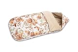 SENSILLO - Fußsack Kinderwagen - Baby Fußsack - für Babywanne und Buggy - für Sommer und Frühling - mit Reißverschluss, Baumwolle und Velvet Stoff, Gurtöffnungen - Blumen Beige