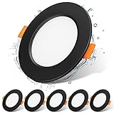 UKawhi LED Einbaustrahler Ultra flach 230V LED Spots IP44 Warmweiß 6er Set Einbauleuchten 6W led Einbautiefe 26mm Mini Slim Deckenspots für Badezimmer Wohnzimmer(Schwarz)