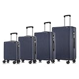yonsly Trolley Reisekoffer Suitcase Set, Rollkoffer Handgepäck, Kofferset, Gepäckset Hartschalenreisekoffer mit 4 Rollen 360°, Zahlenschloss, Weicher Gummigriff (4er Set, S,M,L&XL, Dunkelblau)