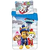 Paw Patrol Flanell-Bettwäsche 135-140x200 + 65x65 cm – Winterliches Design mit Chase, Skye & Marshall