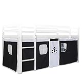Homestyle4u 1516, Bettumrandung Bettvorhang für Hochbett, Vorhang Stoff Baumwolle, Schwarz mit Piratenkopf