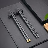 Ohaoduo 2 Paar Fiberglas Essstäbchen Schwarz/Gold/Silber+2 pcs Essstäbchen Ablagen Japanische Chinesisches Essstäbchen Set, Stäbchen Sushi Set，Sushi EssstäBchen Set mit Geschenkbox