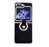 Handyhülle Für Samsung Galaxy Z Flip 5, Ledertasche Mit Modischer Flash-Diamantring, Stoßfeste Kratzfest Schutzhülle Case,Schwarz