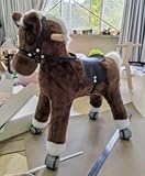 labebe Baby Schaukeltier Holz, Schaukelpferd Plüsch, Spielzeug Schaukelpferd für Baby 1-12 Jahre Alt, Schaukel Pferd/Indoor Schaukel&Garten-braunes Pferd