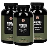 Omega 3 Kapseln - 2000mg Fischöl pro Tagesdosis - 365 Kapseln - mit EPA und DHA in Triglycerid-Form - Hohe Bioverfügbarkeit - Glutenfrei, Laktosefrei - 3er Pack, je 6 Monate Vorrat