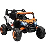 AIYAPLAY Kinder Elektroauto 12V Kinderauto UTV mit 2,4 GHz Fernbedienung, 2 Motor, Kinderfahrzeug mit Softstart, Federungssystem, LED-Leuchten, Musik, USB-Anschluss, Hupe für 3-5 Jahre, Orange