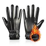 RoserRose Handschuhe Herren Winter, Winterhandschuhe Herren PU-Lederhandschuhe Herren Warmes Kaschmirfutter, Winddicht Touchscreen-Funktion für Winter Outdoor-Aktivitäten