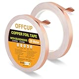 OFFCUP Kupferband Gegen Schnecken, 2 Stück 10mm × 20m Kupferfolienband Selbstklebend Abschirmband, Kupferfolie Klebeband Schneckenabwehr Kupfer Schneckenband Schneckenschutz, Copper Foil Tape für DIY