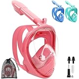 SaiXuan Schnorchelmaske XS für Kinder – 180° Tauchermaske mit Trockenatmungssystem, Anti-Fog & Anti-Leck, mit Tragetasche, Kamera-Halterung & Zubehör – Taucherbrille für Jungen & Mädchen (Rosa)
