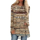 Longshirt Damen,Damen Tops Shirt Langarm Damen Tops Für Damen Langarm Tunika Oversized Oberteile Blusenshirt Damen Oberteil Elegant Tunika Sport Oberteil Damen Gestreiftes Langarmshirt(Light Brown,S