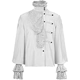 Generisch Mittelalterhemd Herren Rollkragen Gothic Steampunk Rüschenhemd Einfarbig Puffärmel Hof Uniform Loose Fit Vintage Renaissance Viktorianische Kleidung Halloween Cosplay Kostüme