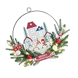 CPAOWEHF Weihnachtsmann-Zwerge, Holzschild, LED-beleuchteter Türhänger, Weihnachtskranz für Innen- und Außendekoration