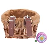 TyCylKu Fahrradkorb für Kinder – Fahrradkorb für Lenker für Mädchen, Lenker für Kinder, Weidenkorb, Dekoration, wasserdicht, mit Lederriemen, Zubehör Korb
