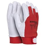 DONAU SAFETY Leder Arbeitshandschuhe mit Klettverschluss/Größe 7/S / 1 Paar/Weiß Rot/MontageHandschuhe/Weich und Bequem Schutzhandschune aus Ziegenleder und Polyesterstoff