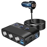 Junguluy 7 in 1 Kfz-Ladegerät-Adapter-Splitter, 3 Steckdosenleistung 12 V/24 V, Typ-C und 2 USB-Ladeanschlüsse, LED-Spannungsanzeige