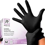 RMOVE 200 Stück Einweghandschuhe Schwarz M Nitrilhandschuhe Einmalhandschuhe Gummihandschuhe Einweg Medizinische Untersuchungshandschuhe puderfrei (200, Schwarz, M)