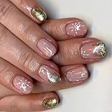 24 PCs Glitzerner Falsche Nägel Schneeflocken Vollbezüge Kleben Auf Künstliche Weihnachtspresse Für Frau