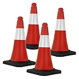 ECD Germany 4 Stück Verkehrskegel Pylone 51 cm, Rot-Weiß, Leitkegel mit schwerem Fuß, Verkehrsleitkegel mit weißen reflektierenden Streifen, Warnleitkegel Warnkegel Verkehrshütchen Markierungskegel