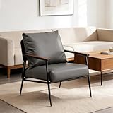 kumamart PU-Ledersessel for das Wohnzimmer, moderner, bequemer Einzelsofasessel mit Armlehnen aus Massivholz und stabilem Metallrahmen – ergonomisches Design for Zuhause/Büro(Gray)